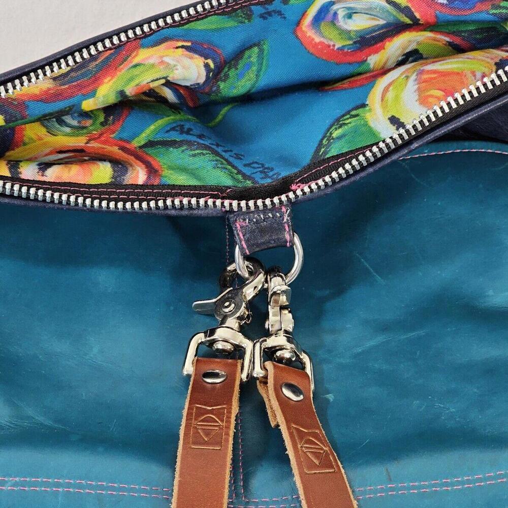 Alexis Drake Shoulder Bag Backpack 2 Tone Blue Leather Designer Handbag 13" - Picture 12 of 15